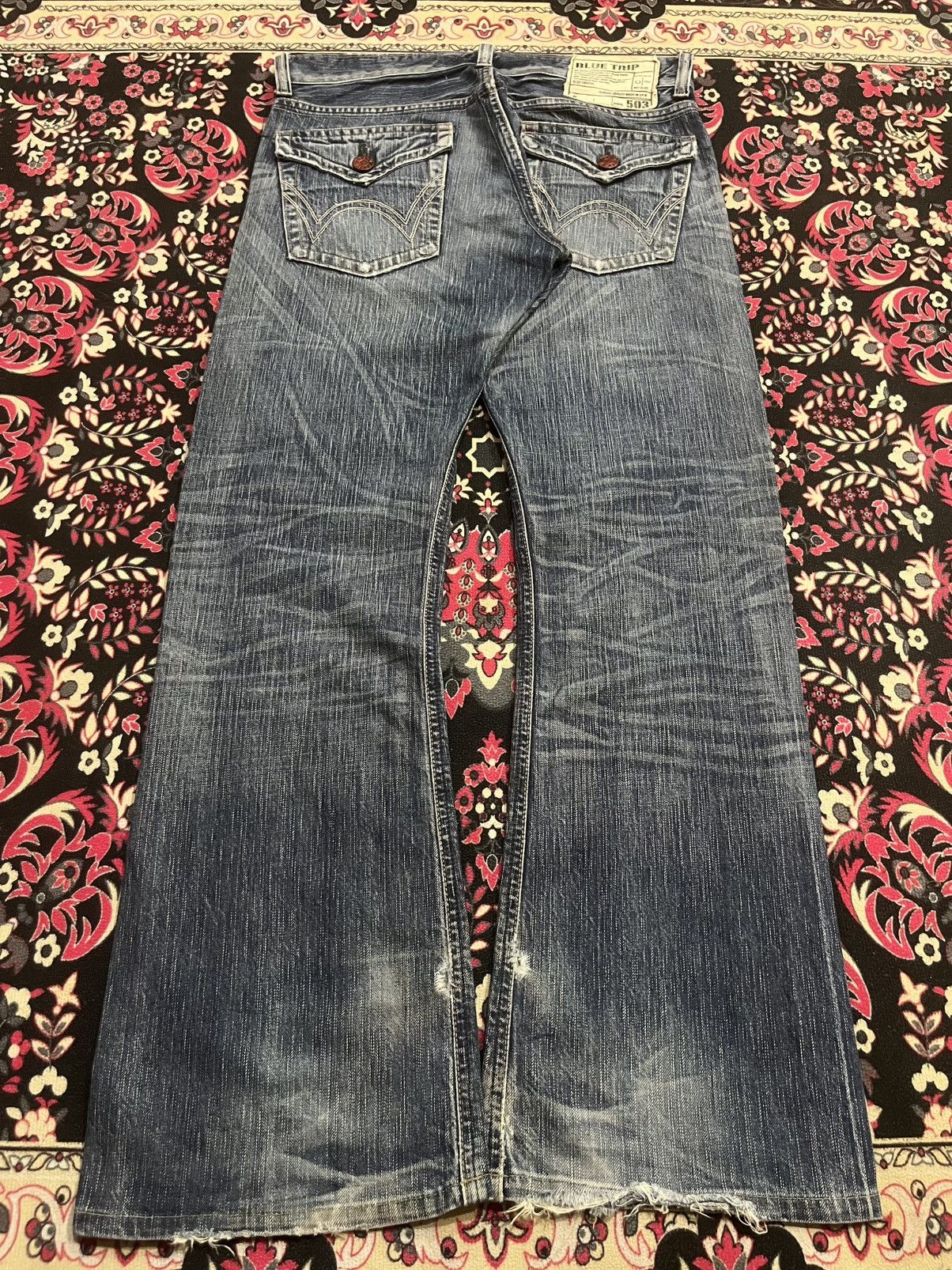 Tornado Mart ⚡️Flare⚡️Vintage Edwin Blue Trip Whiskering Blue Washed Jeans Size US 30 / EU 46 - 2 Thumbnail