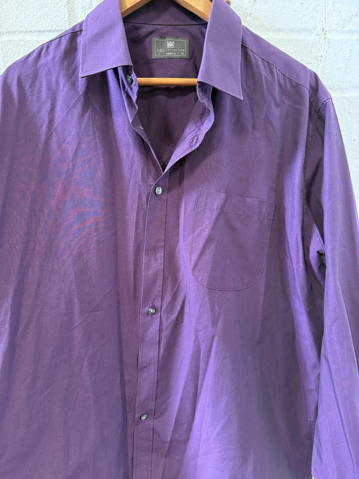 M.E. Sport M&S Plum Purple Men's Dress Shirt, Collar 43cm / 17in Size US L / EU 52-54 / 3 - 4 Thumbnail