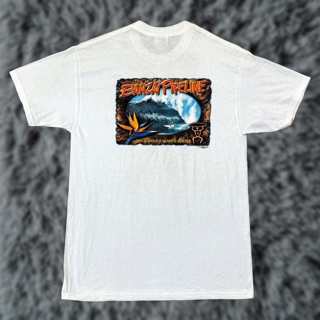 Hanes VINTAGE Hanes Heavyweight T-Shirt White Adult Large 90s Surf Hawaii Tropical Outdoor 90s Men Mens Size US L / EU 52-54 / 3 - 1 Thumbnail