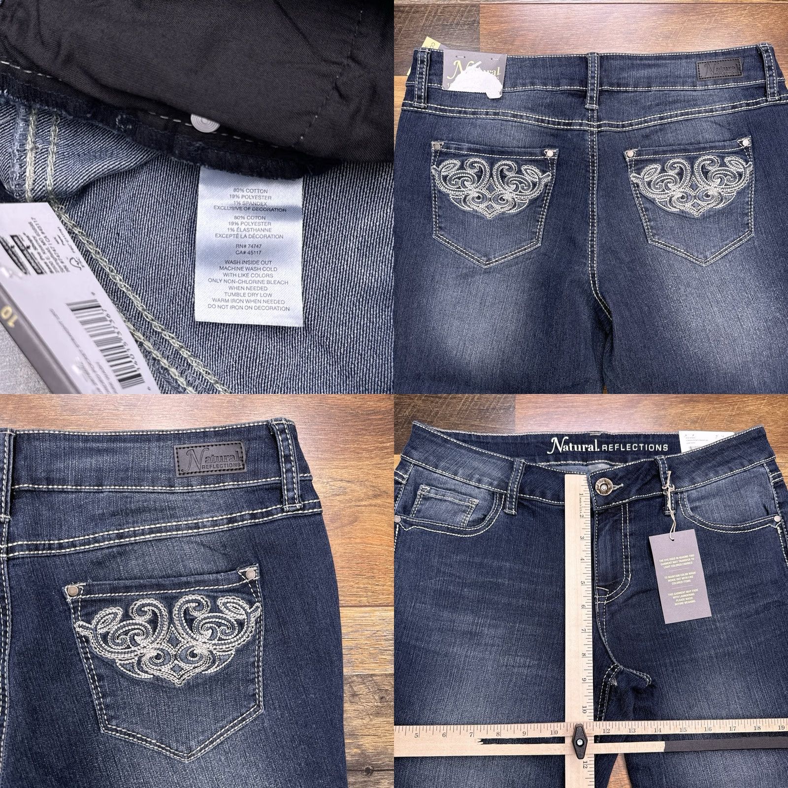 Vintage Natural Reflections Jeans Womens 10 Straight Denim Blue 5-Pocket Mid Rise Button Zip Embroidered Reflective Natures Reflections Vintage No Size 32" / US 10 / IT 46 - 8 Thumbnail