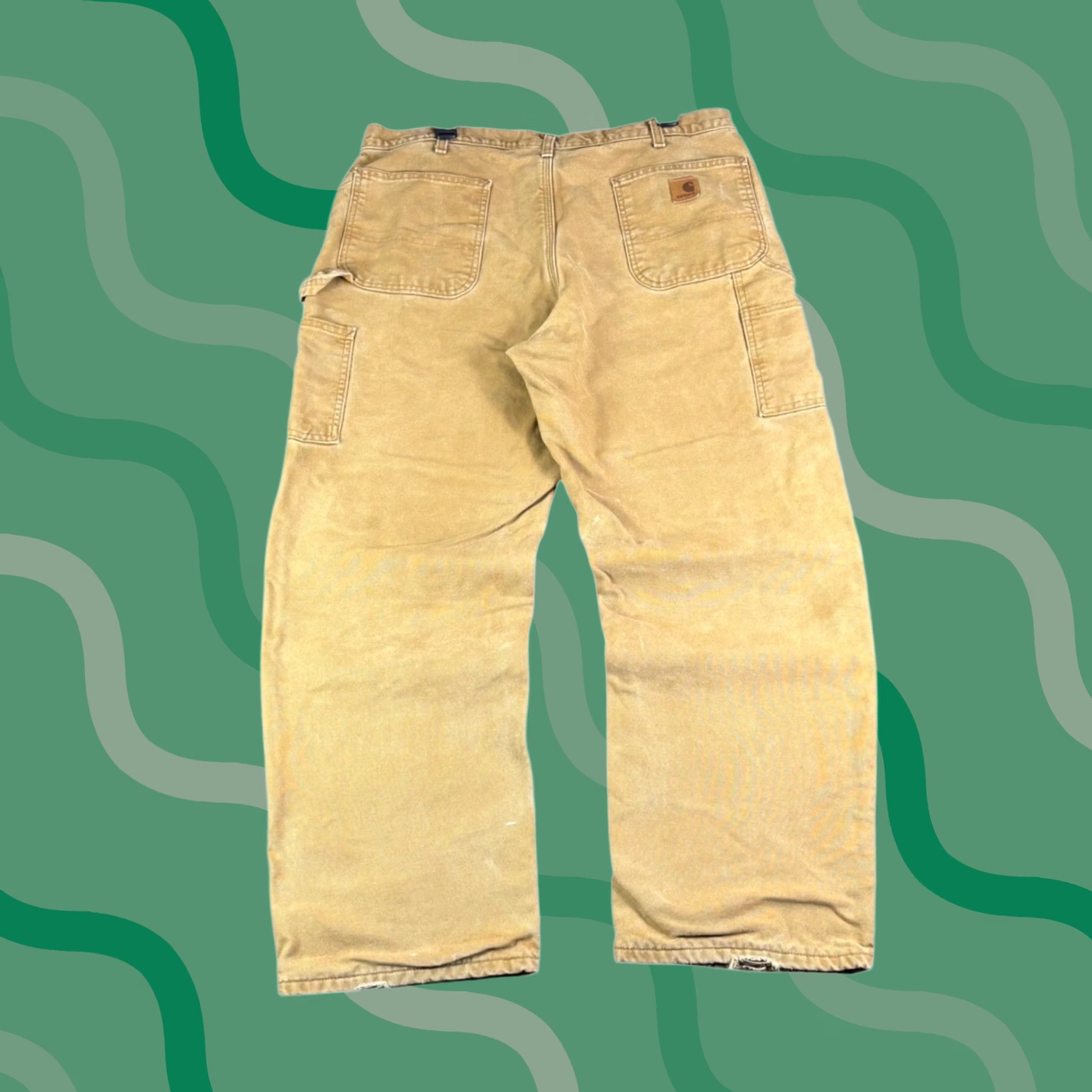 Carhartt VINTAGE Carhartt Pants Canvas Work Brown 38x30 Mens Dungaree Flannel Lined Duck BRN Distressing Heavyweight Size US 38 / EU 54 - 1 Thumbnail