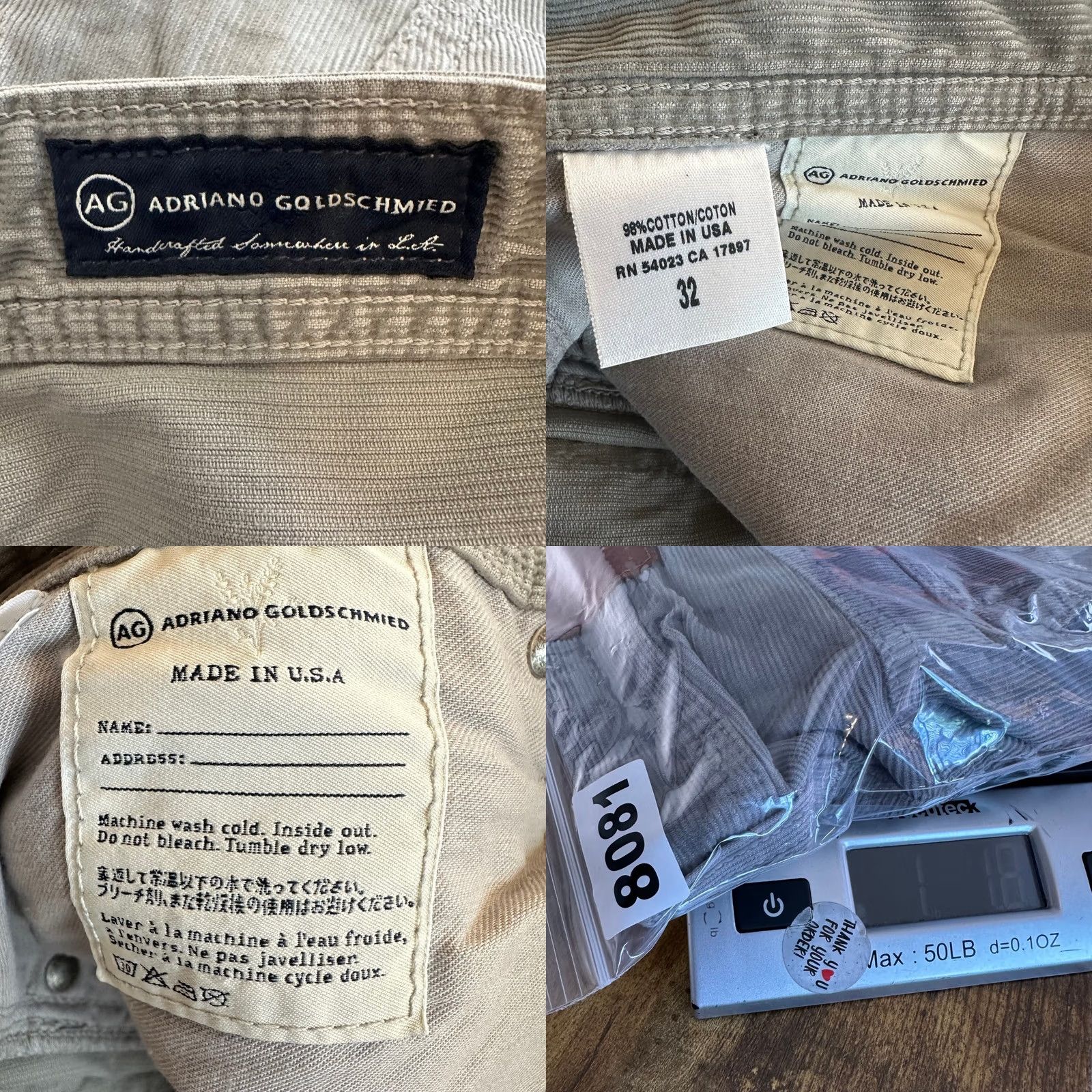 Vintage AG Adriano Goldschmied Mens Grey Corduroy Straight Leg Pants 32 Size US 32 / EU 48 - 9 Thumbnail