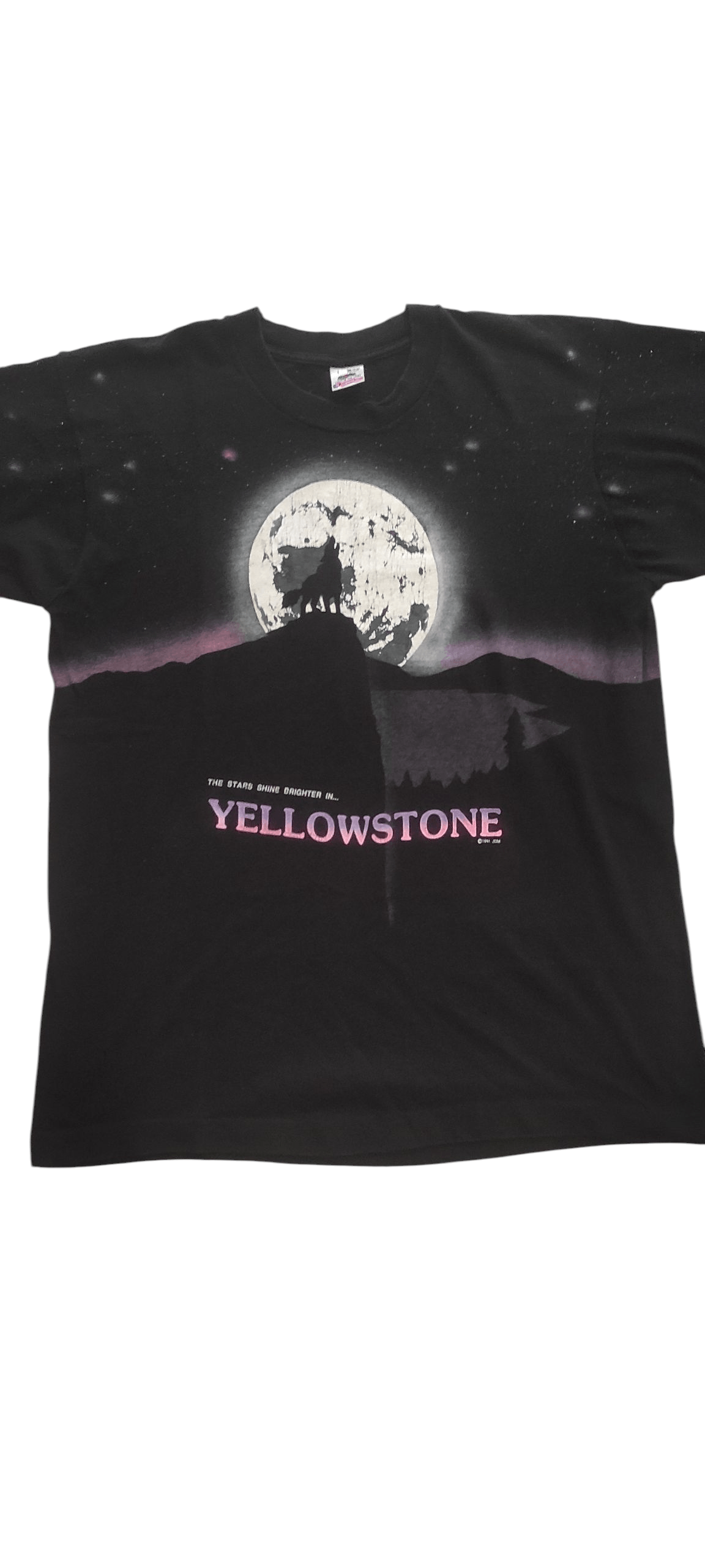 Fruit Of The Loom VTG 90s Yellowstone Wolf AOP Shirt Made In USA Size US L / EU 52-54 / 3 - 1 Thumbnail