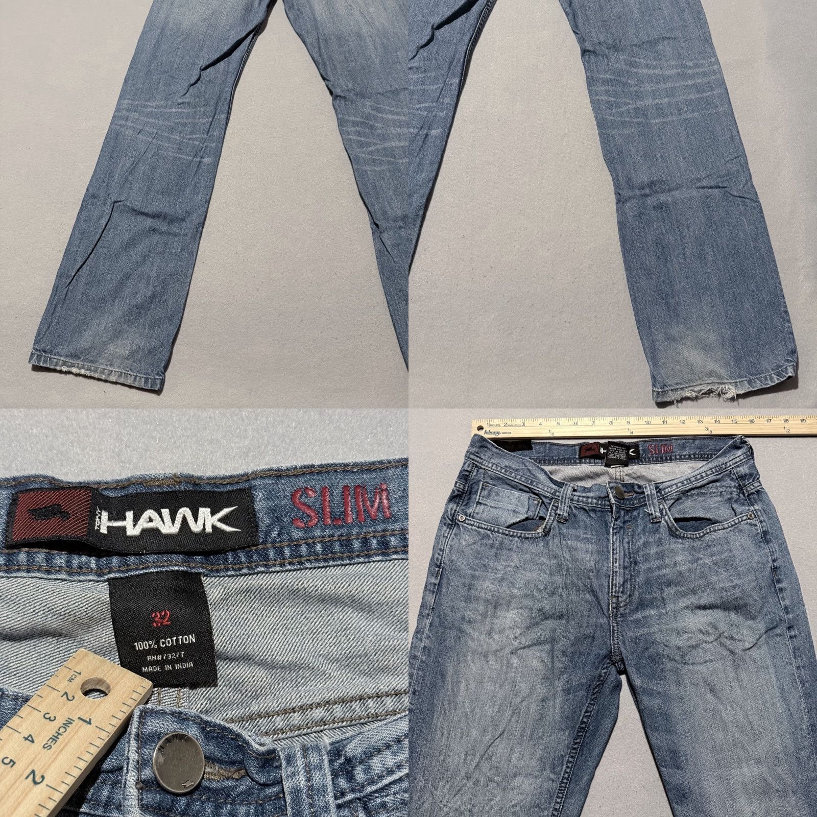 Vintage Tony Hawk Jeans Men's Blue Denim Pockets Low Rise Slim Fit Straight Zip Fly - 32 Size US 32 / EU 48 - 8 Thumbnail