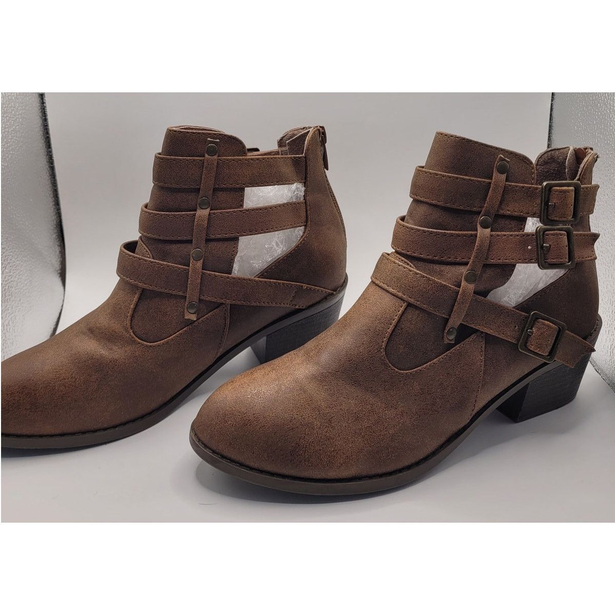 Forever 21 Forever Womens Ankle Boots Zip Brown 2" heel Buckles Sz 8.5 Size US 8.5 / IT 38.5 - 3 Thumbnail