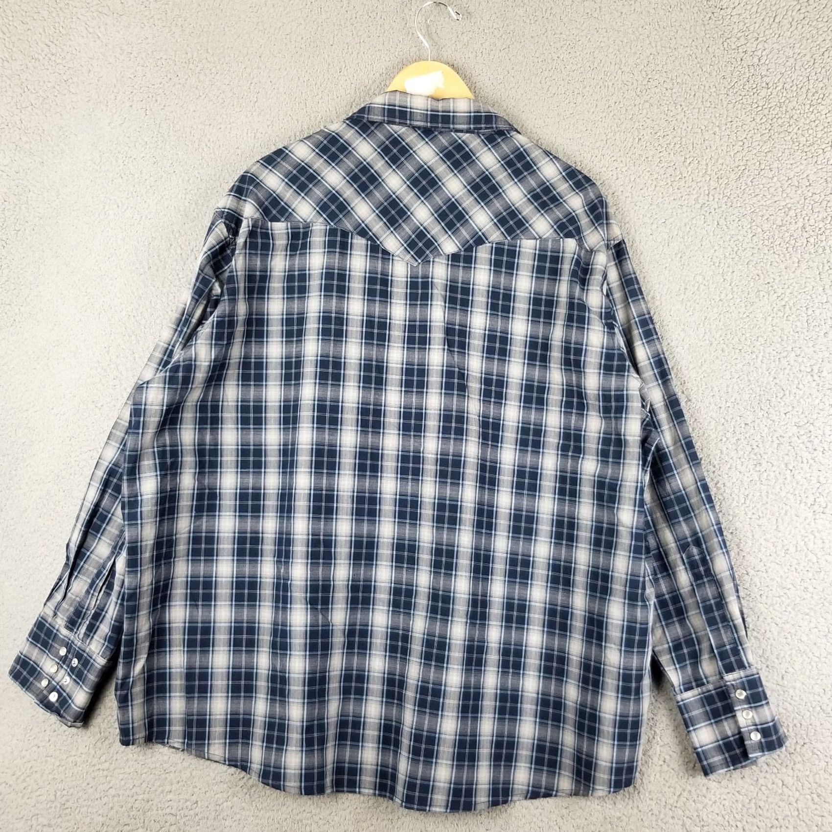 Wrangler Wrangler Western Shirt XXL Plaid Blue Long Sleeve Pearl Snap Sawtooth Button-Up Mens Size US XXL / EU 58 / 5 - 6 Thumbnail
