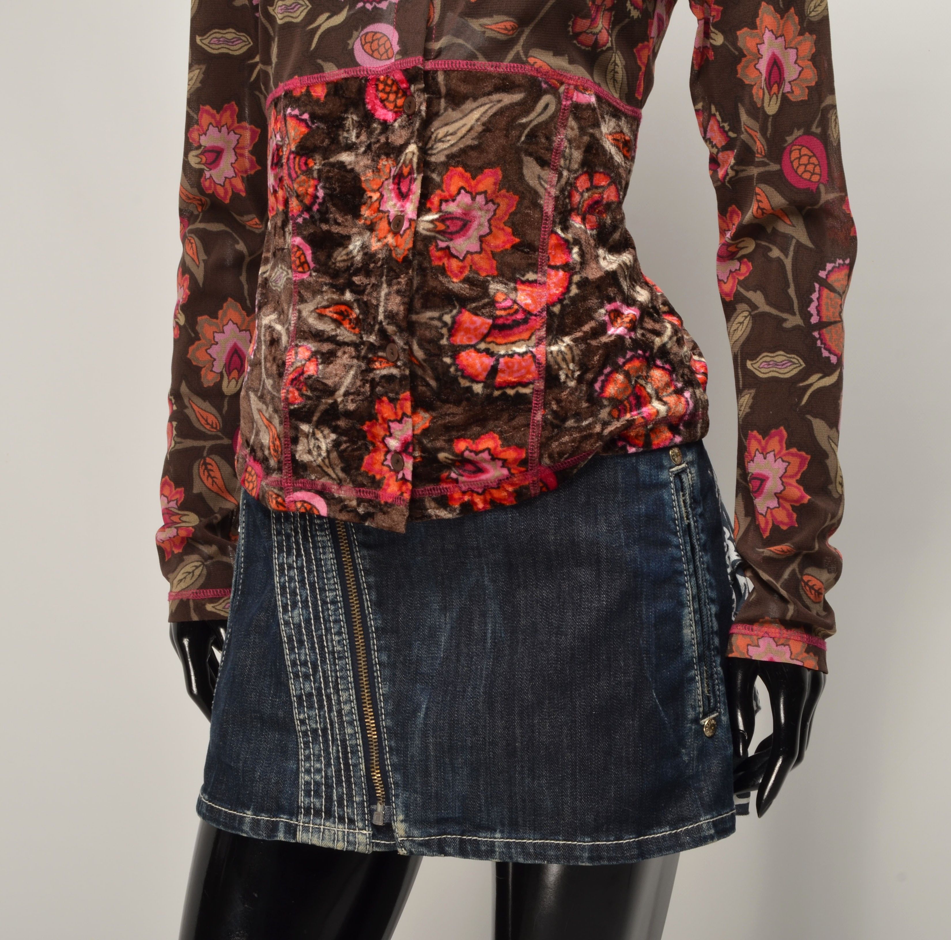 Other Vintage Orwell Y2K Boho Floral Velour Mesh Blouse Top Size M / US 6-8 / IT 42-44 - 3 Thumbnail