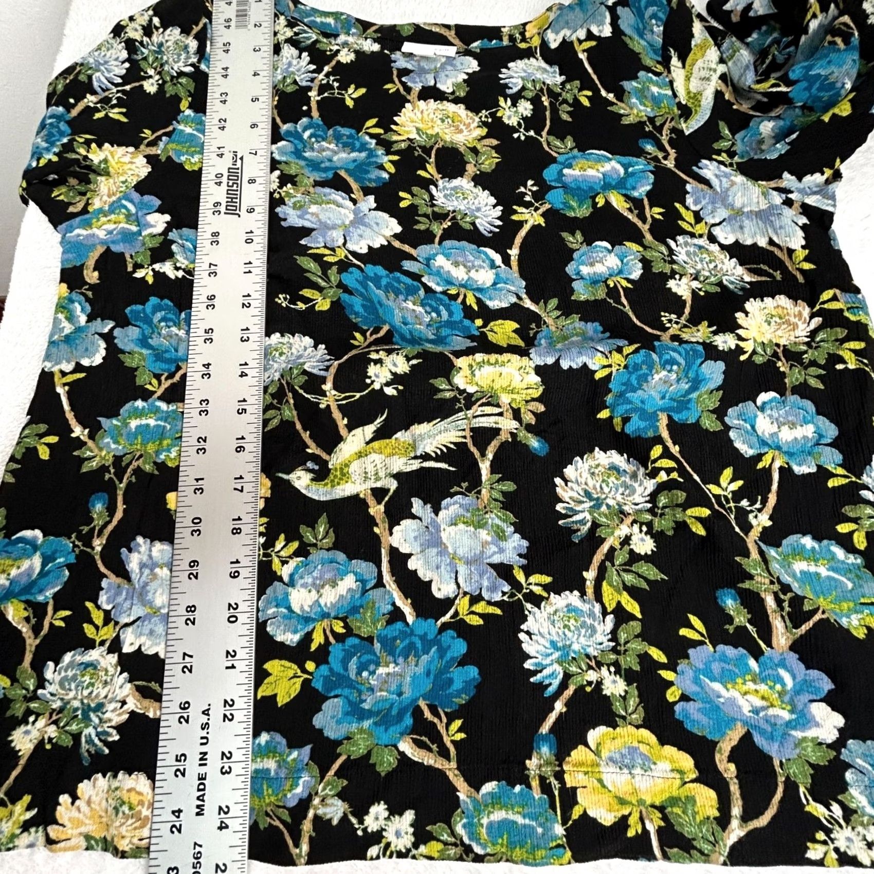 J. Jill J.Jill Womens Floral Print 3/4 Sleeve Rayon Blouse Top Large Petite Black Blue Size L / US 10 / IT 46 - 8 Thumbnail