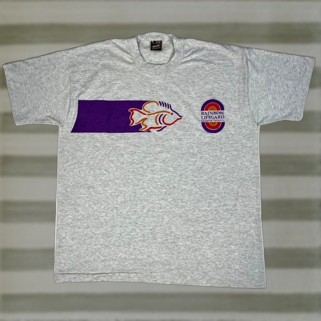 Fruit Of The Loom VINTAGE Fruit of the Loom T-Shirt Men’s 90s XL Gray Rainbow Lifeguard Aquarium Products 90s Theme Size US XL / EU 56 / 4 - 1 Thumbnail