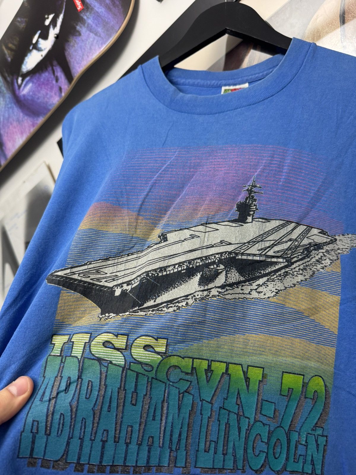 Vintage Vintage 90s USS Abraham Lincoln Tee Blue Single Stitch Size US XL / EU 56 / 4 - 2 Thumbnail