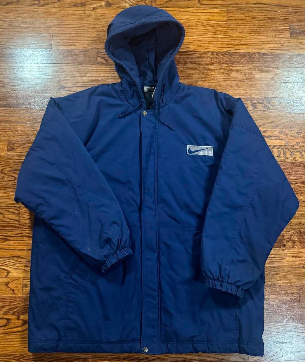Nike × Vintage Vintage Nike Big Swoosh Navy Hooded Jacket (Size XXL) Size US XXL / EU 58 / 5 - 2 Thumbnail