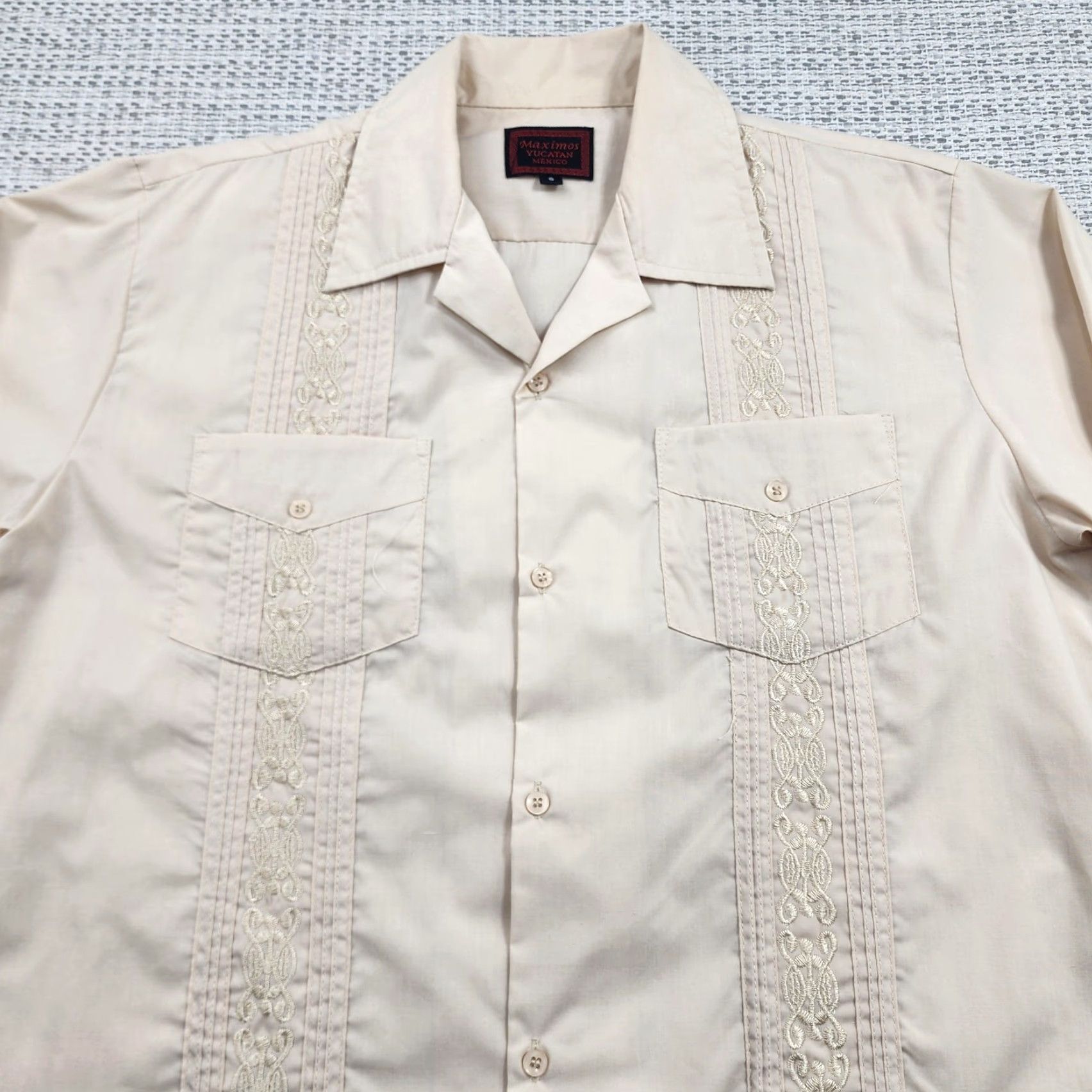 Vintage Maximos Yucatan Guayabera Shirt Mens Small Beige Embroidered Long Sleeve Mexico Size US S / EU 44-46 / 1 - 4 Thumbnail