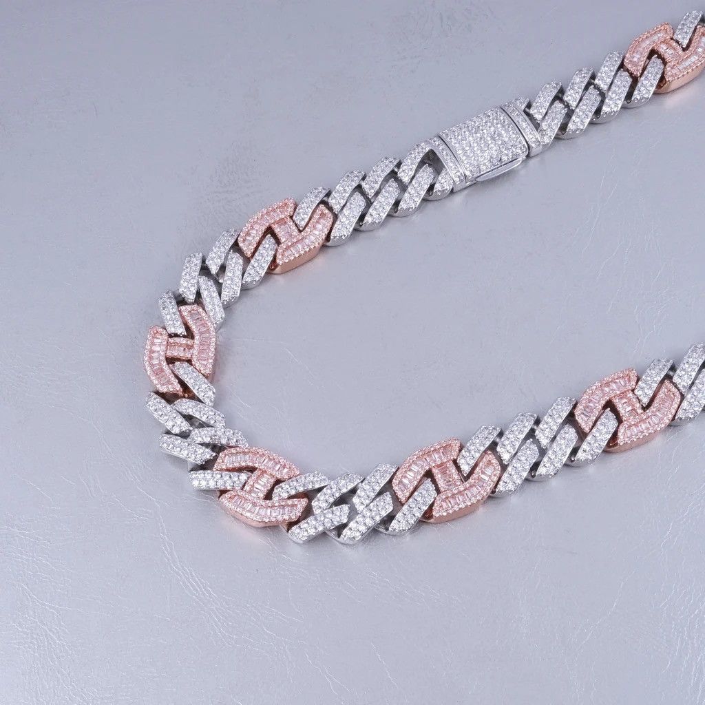 Designer Iced Prong Link Choker (12mm) – White & Pink Size ONE SIZE - 4 Thumbnail