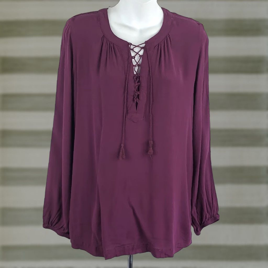 Vintage VINTAGE peasant top Nike Shirt Adult M Purple Long sleeve balloon Tassels Lace up Boho Hippie Size M / US 6-8 / IT 42-44 - 1 Thumbnail