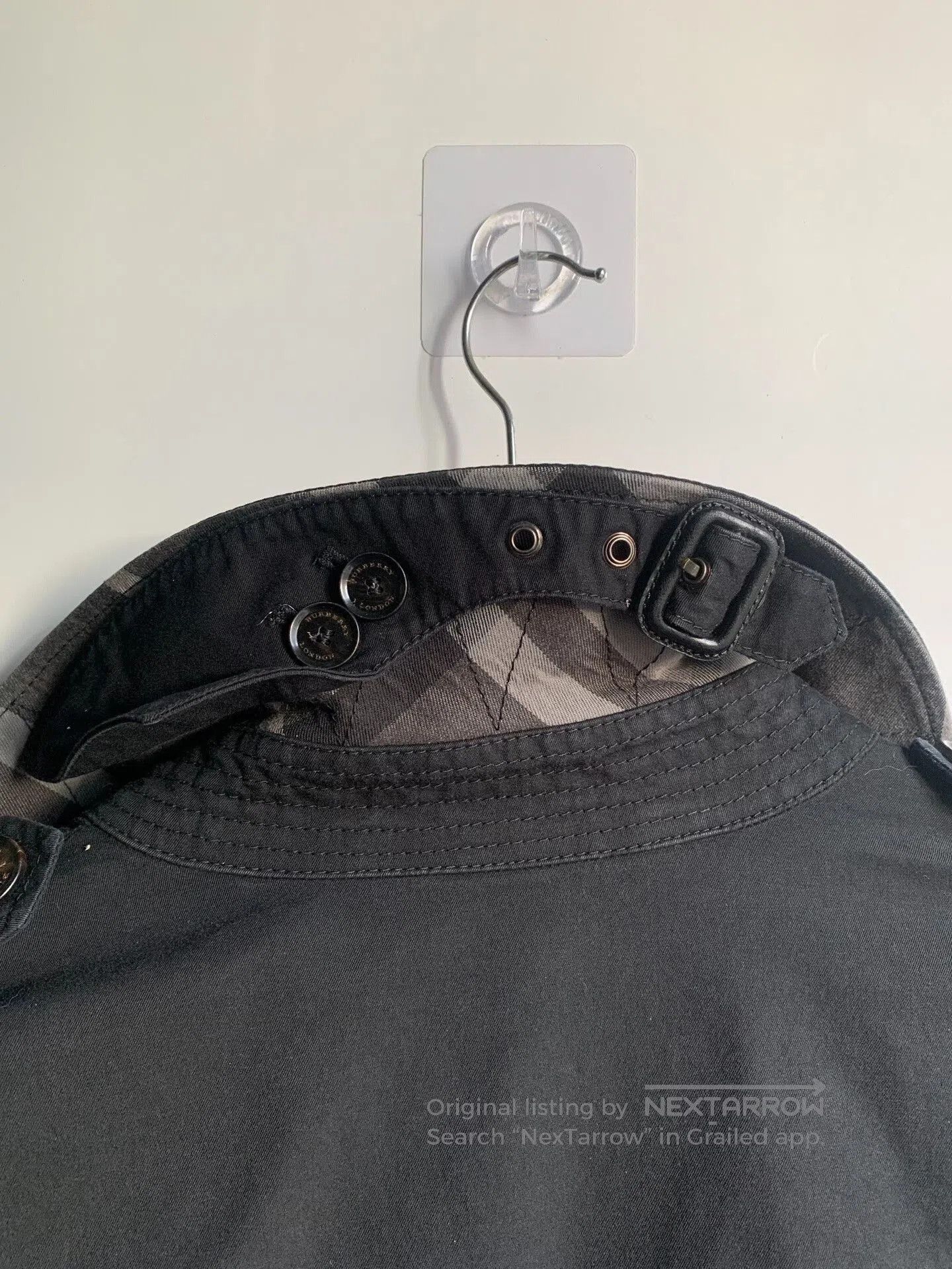 Burberry Black Leather Patch Trench Coat.