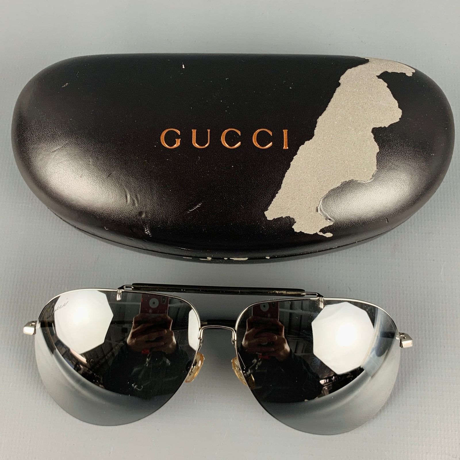 Gucci GUCCI Silver Metal Aviator Sunglasses Size ONE SIZE - 7 Thumbnail