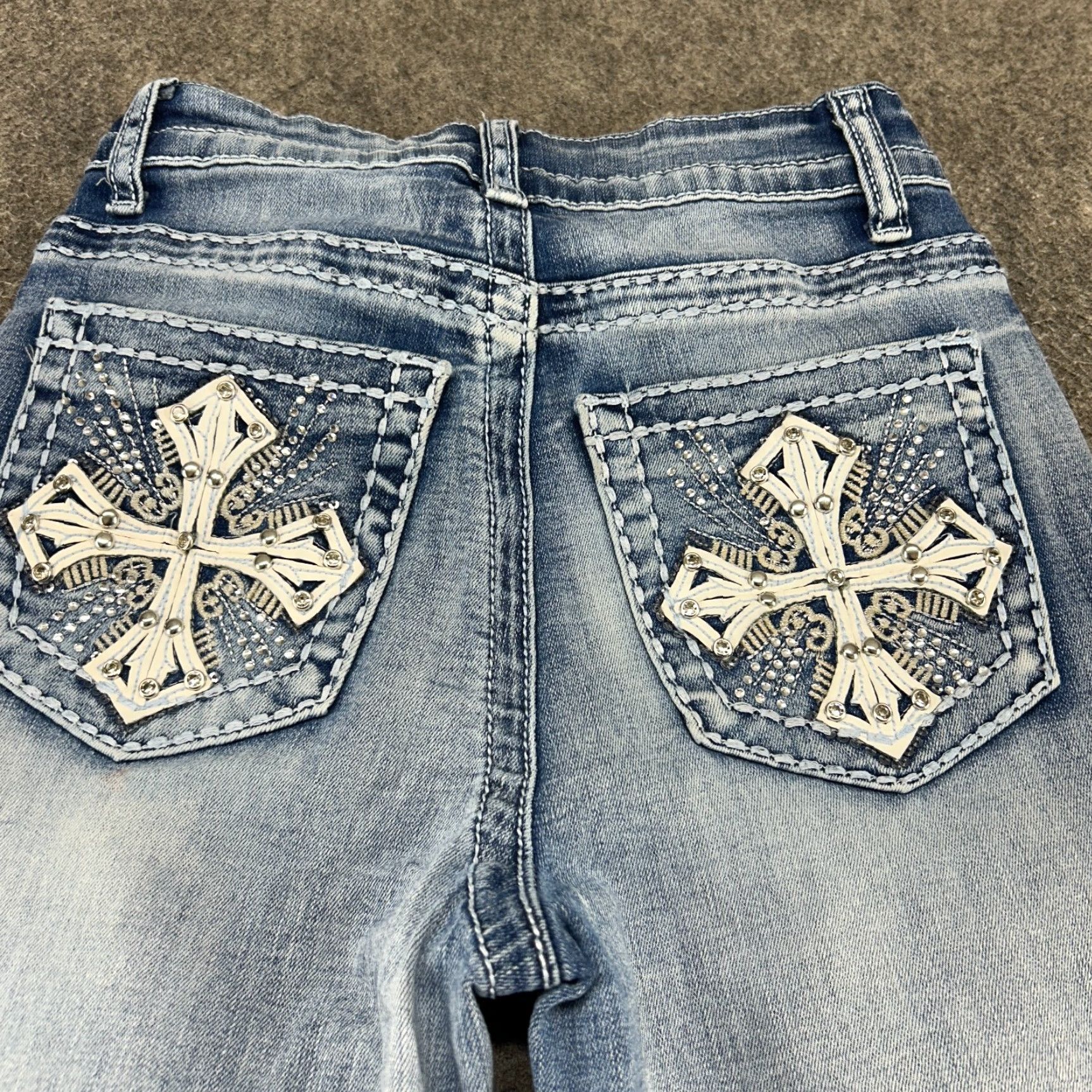 Vintage VINTAGE Jeans Womens 1 Blue Bootcut Flare Thick Stitch Studded 90s Grunge Denim Cotton 5-Pocket Inseam 31 Y2Kściej Size 42" / US 20 - 2 Thumbnail
