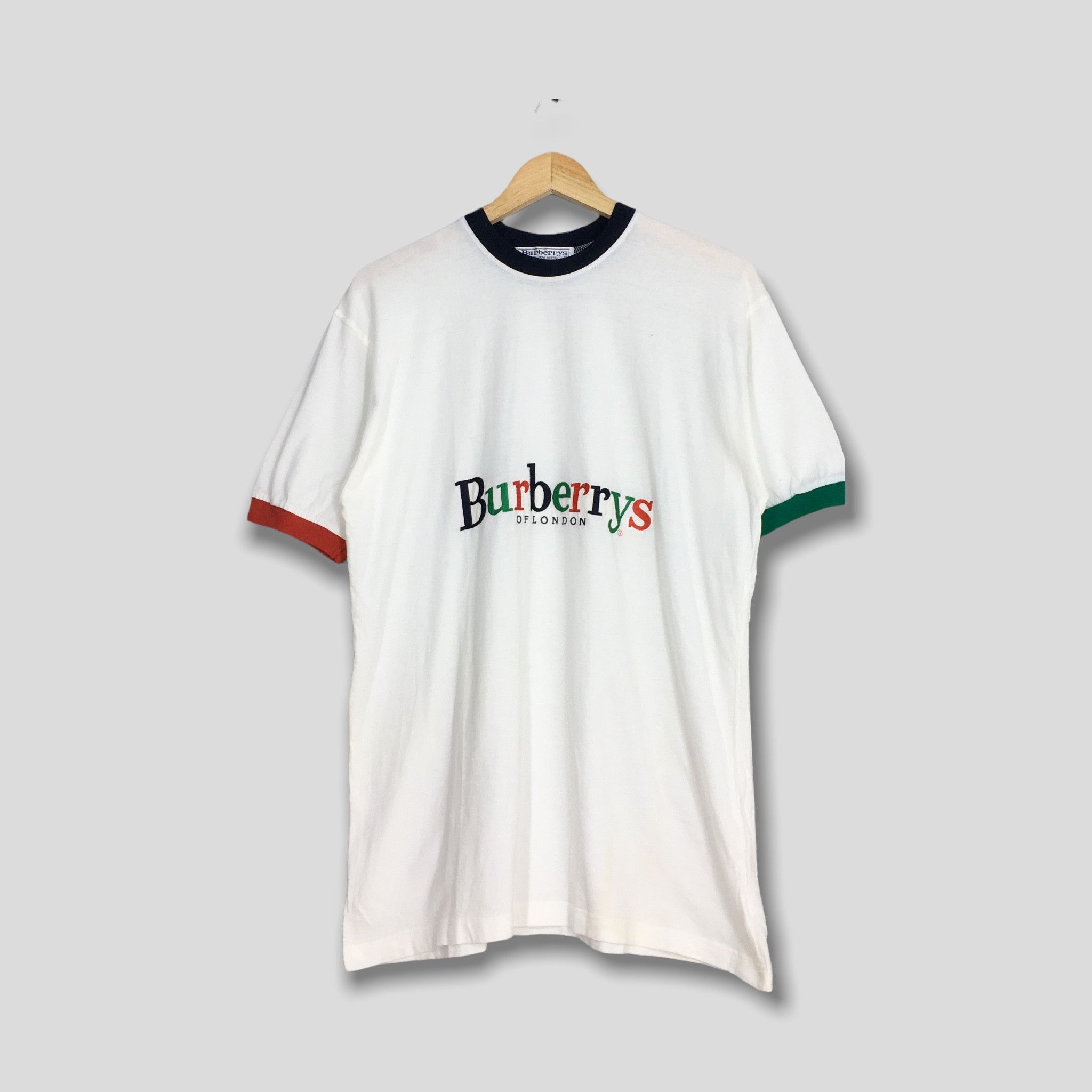 Burberry × Designer × Vintage Vintage 90's Burberrys London Embroidery Ringer Tshirt Small Size US S / EU 44-46 / 1 - 1 Thumbnail