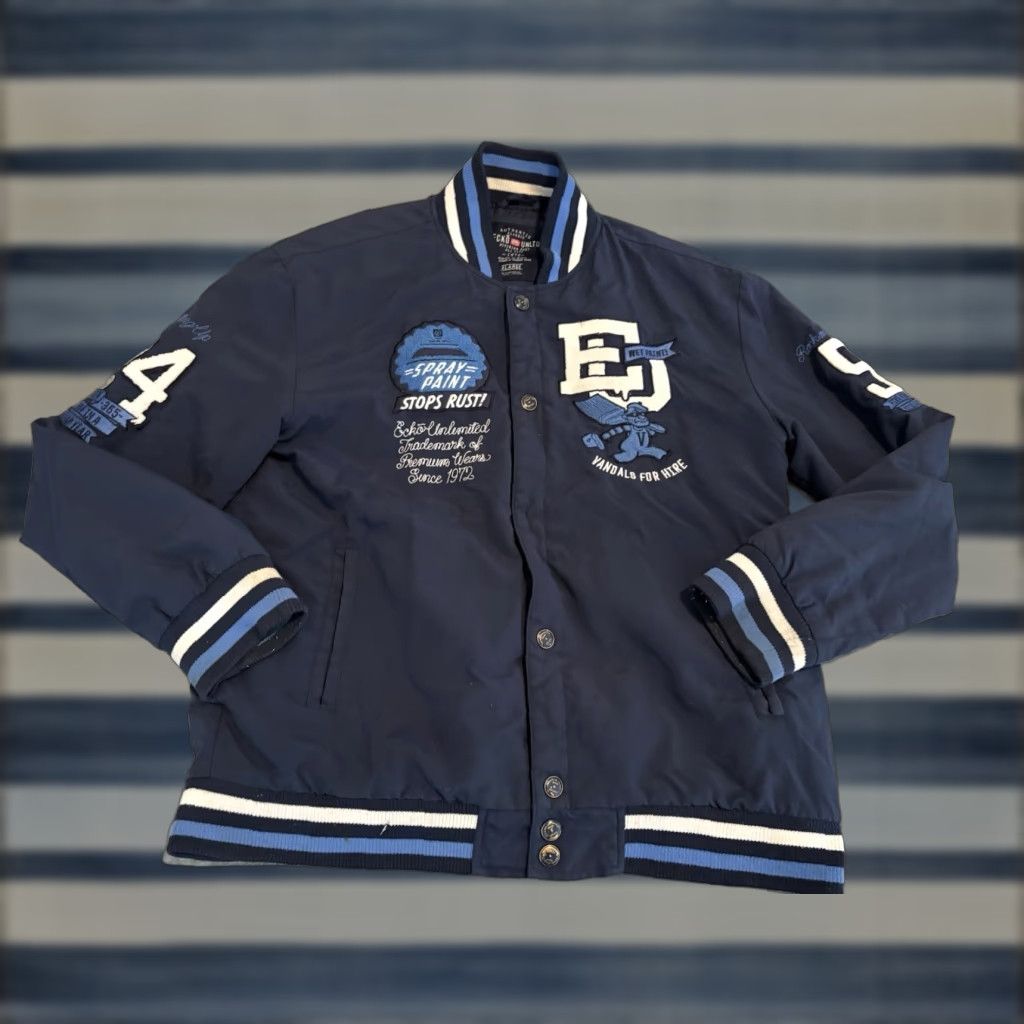 Ecko Unltd. VINTAGE Ecko Unltd. Vandals for Hire Graffiti Jacket Button Front Blue XL Bomber Jacket Mens Girls Size US XL / EU 56 / 4 - 1 Thumbnail