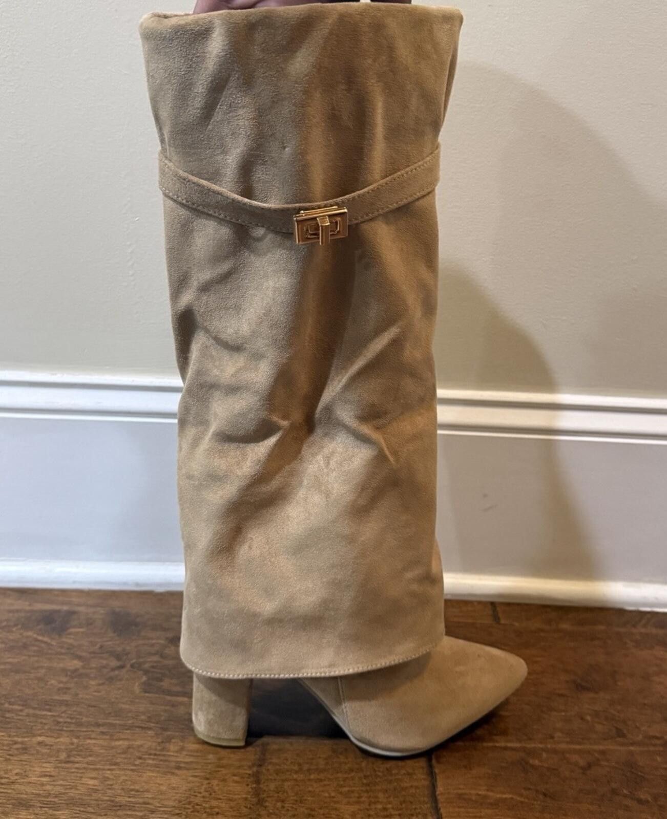 Shein Foldover Thigh High Boot Pointed Toe Stiletto Block Heel Zip Size US 8.5 / IT 38.5 - 5 Thumbnail