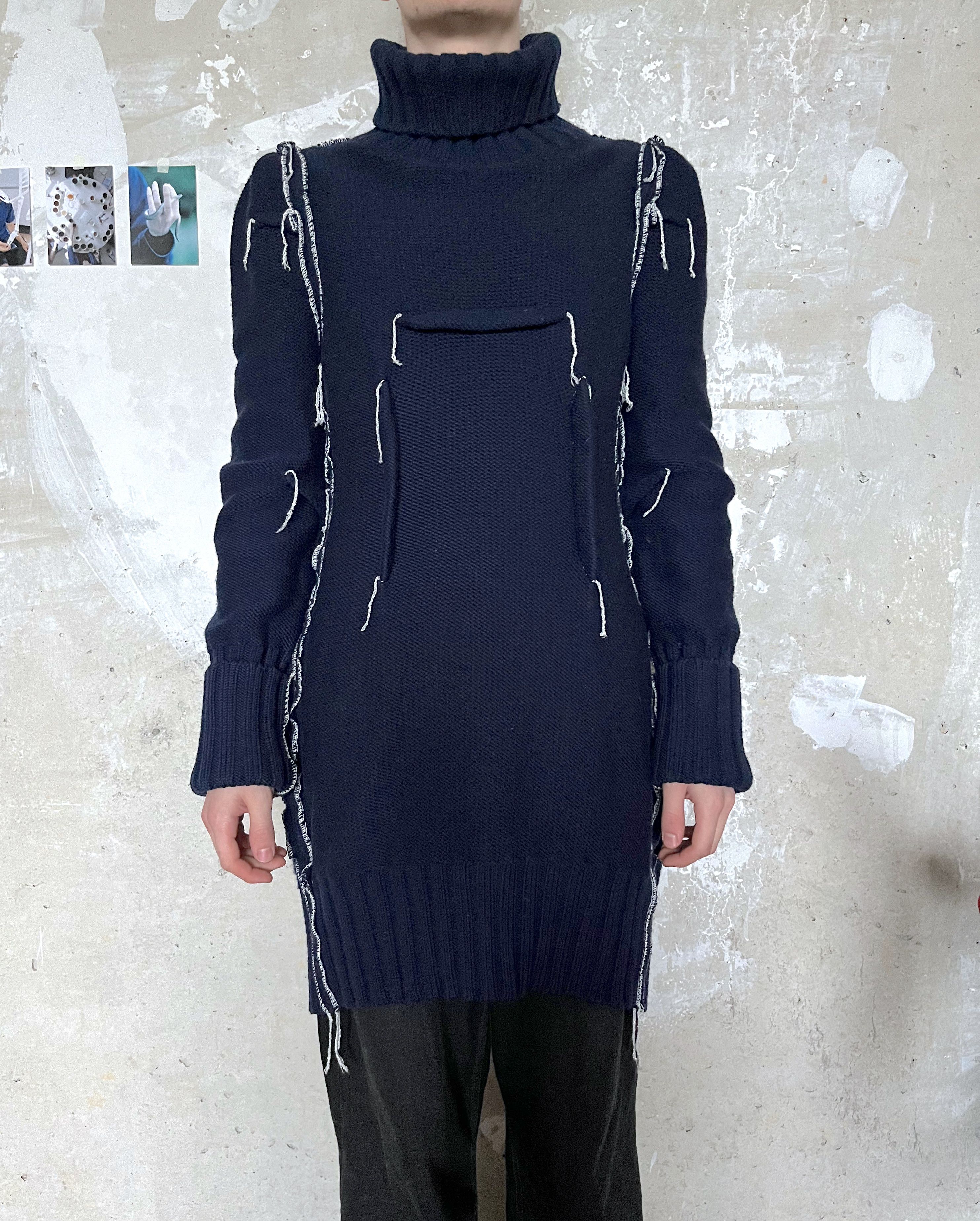 Maison Margiela H&M Navy Merino Wool Darted Sweater Dress
