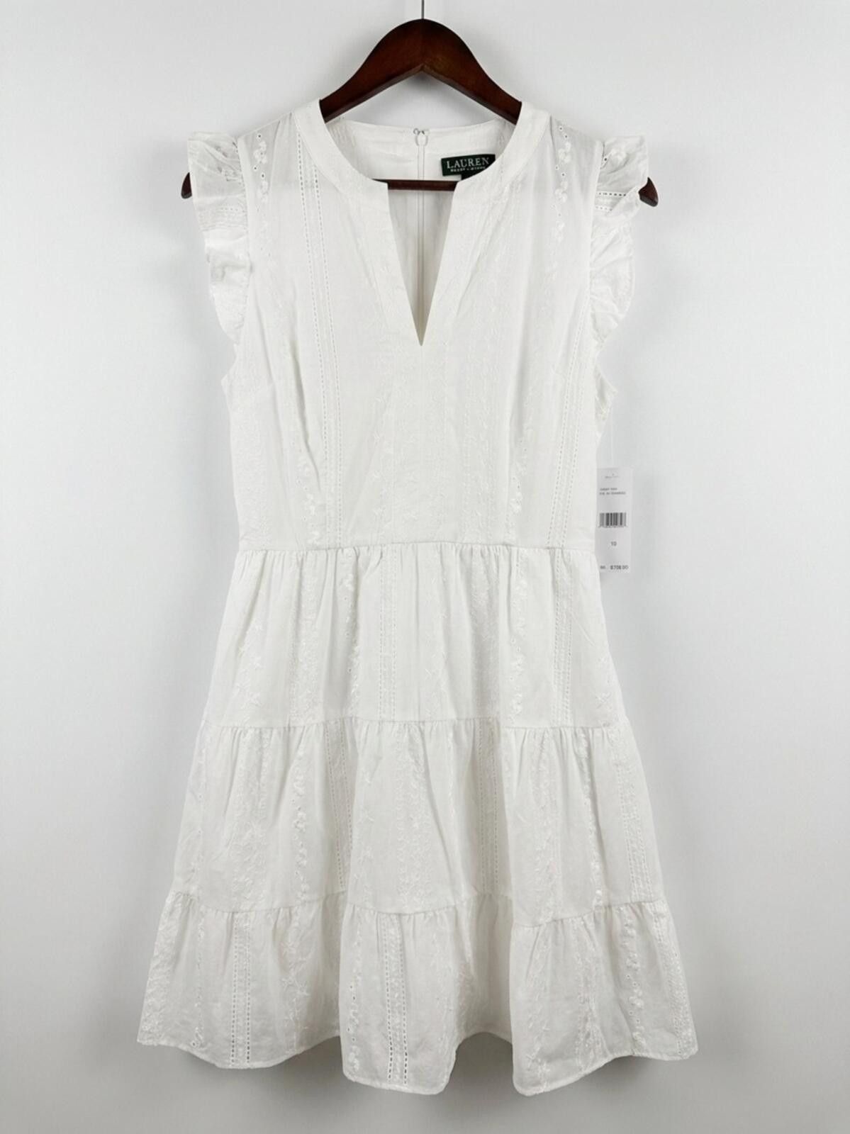 Other Laundry By Shelli Segal White Eyelet Tiered Mini Dress Size L / US 10 / IT 46 - 1 Thumbnail