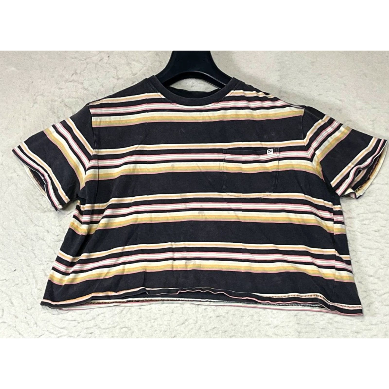 Billabong Billabong Cropped Short Sleeve Tee Striped Women Size S Multicolor Crew Neck Pockets T-Shirt Size 28" / US 6 / IT 42 - 2 Thumbnail