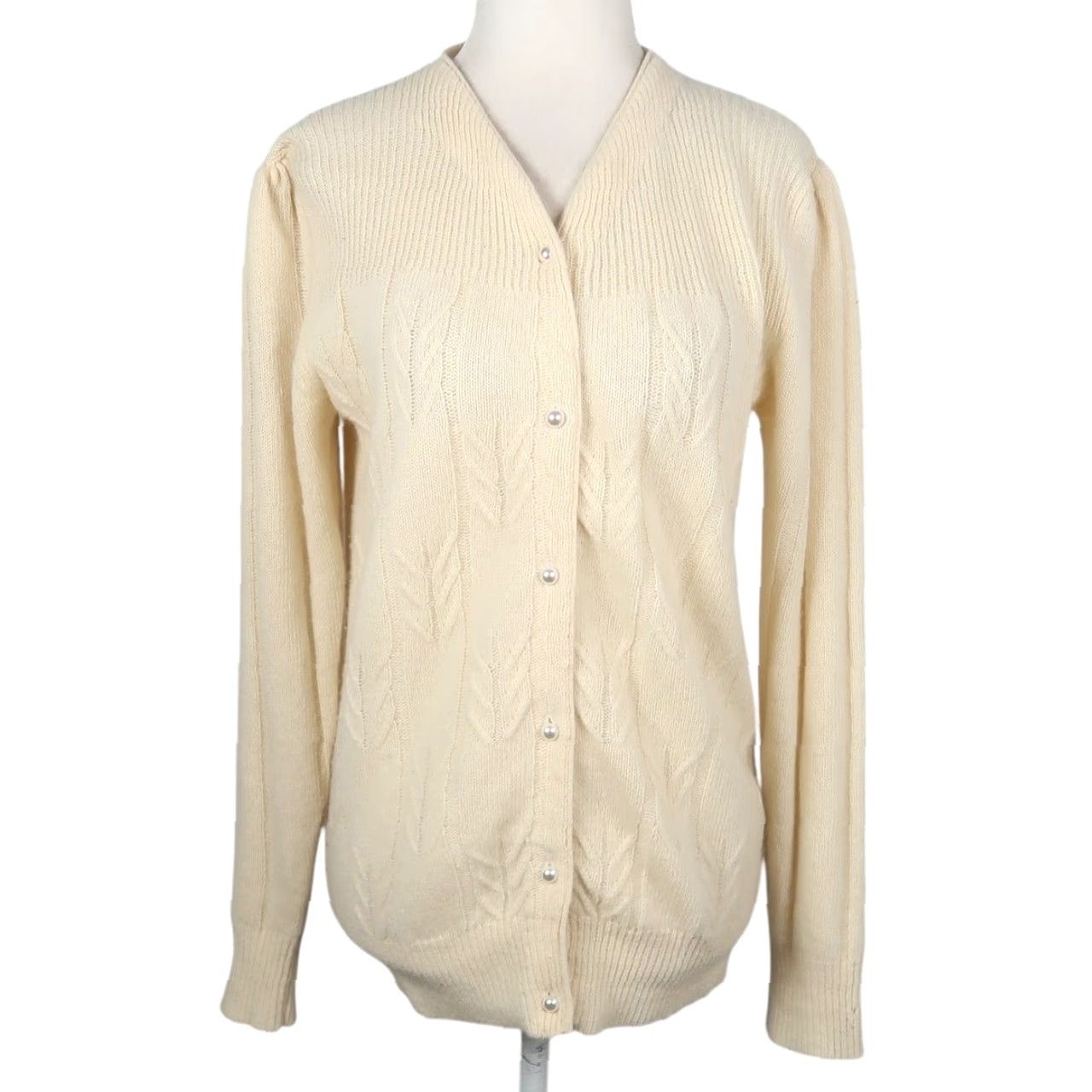 Vintage VINTAGE Crystal Cardigan Women Sweater S Angora Wool Nylon Cream 90s 80s Knit Long Sleeve Size S / US 4 / IT 40 - 2 Thumbnail