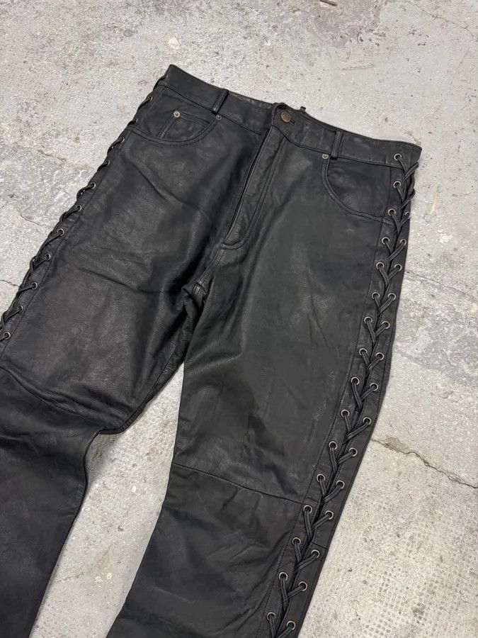 Vintage 1990s Archive Black Leather Laced Pants Size US 33 - 6 Thumbnail