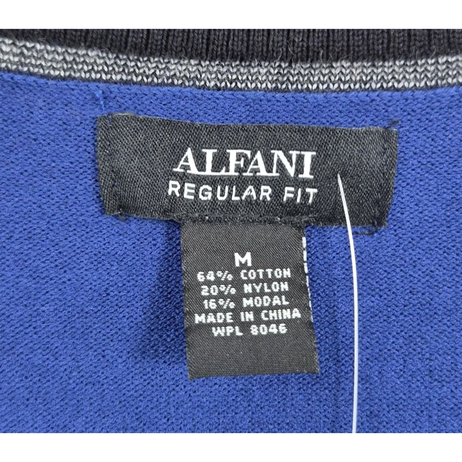 Alfani Alfani Mens Sweater V Neck Pullover Striped Blue Regular Fit M Long Sleeve Casual Knit 64% Cotton 20% Nylon 16% Modal Size US M / EU 48-50 / 2 - 6 Thumbnail