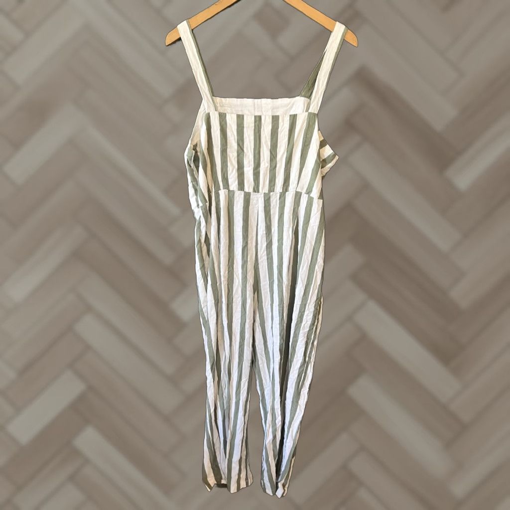 Vintage C&C California Womens Green Striped Linen Overalls Sleeveless XL Size 40" / US 18 - 1 Thumbnail