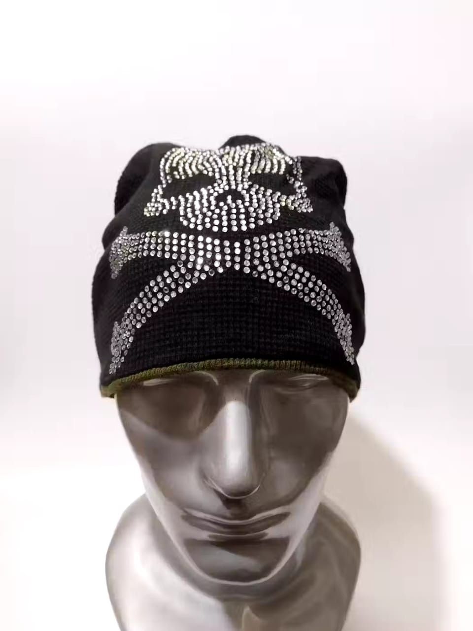 image of Avant Garde Unknown Japanese Skull Punk Beanie Reversible Hats in Black Green, Men's
