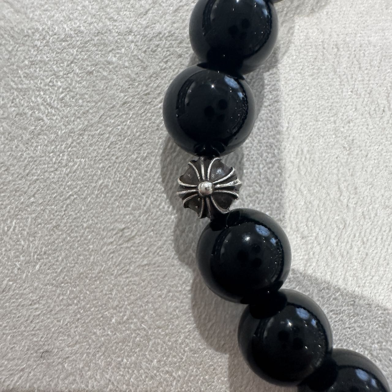 Chrome Hearts Chrome Hearts 8mm Obsidian Double Silver Cross Bracelet Size ONE SIZE - 10 Thumbnail