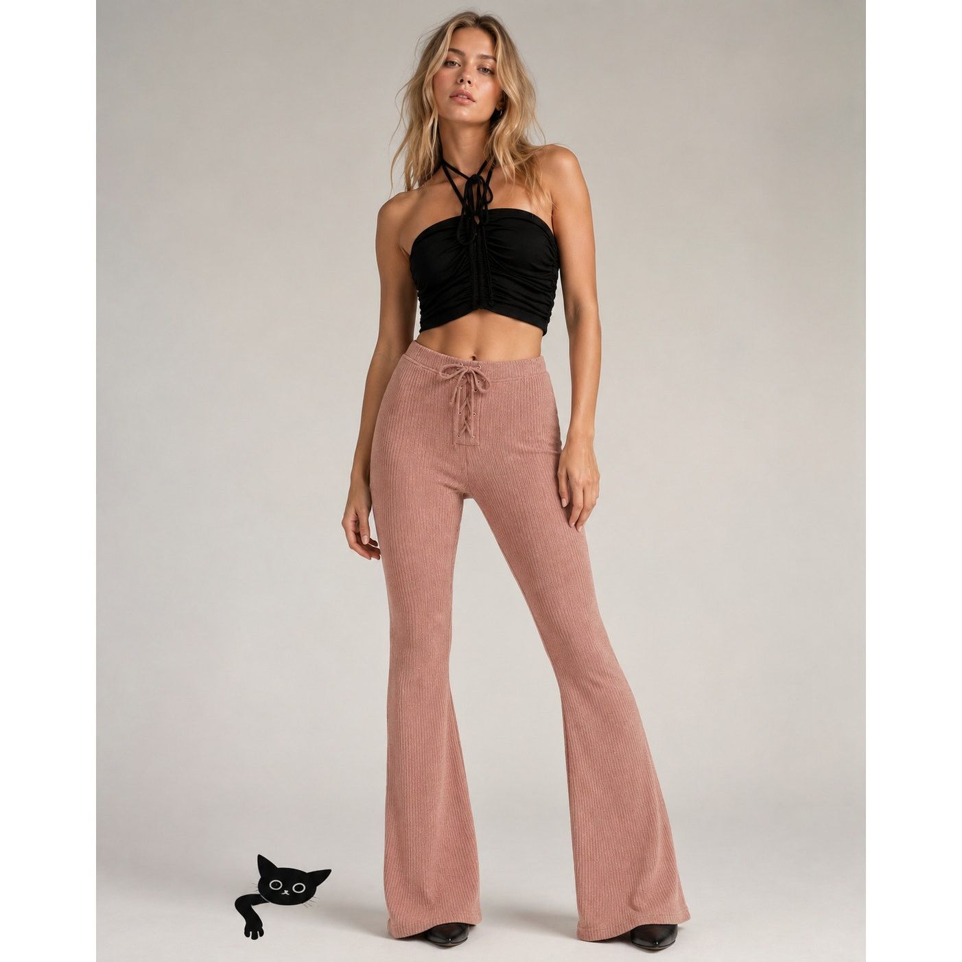 Topshop NWT Topshop Peach Ribbed Flare Leg Lace-Up Tie Legging Pant Size 28" / US 6 / IT 42 - 3 Thumbnail