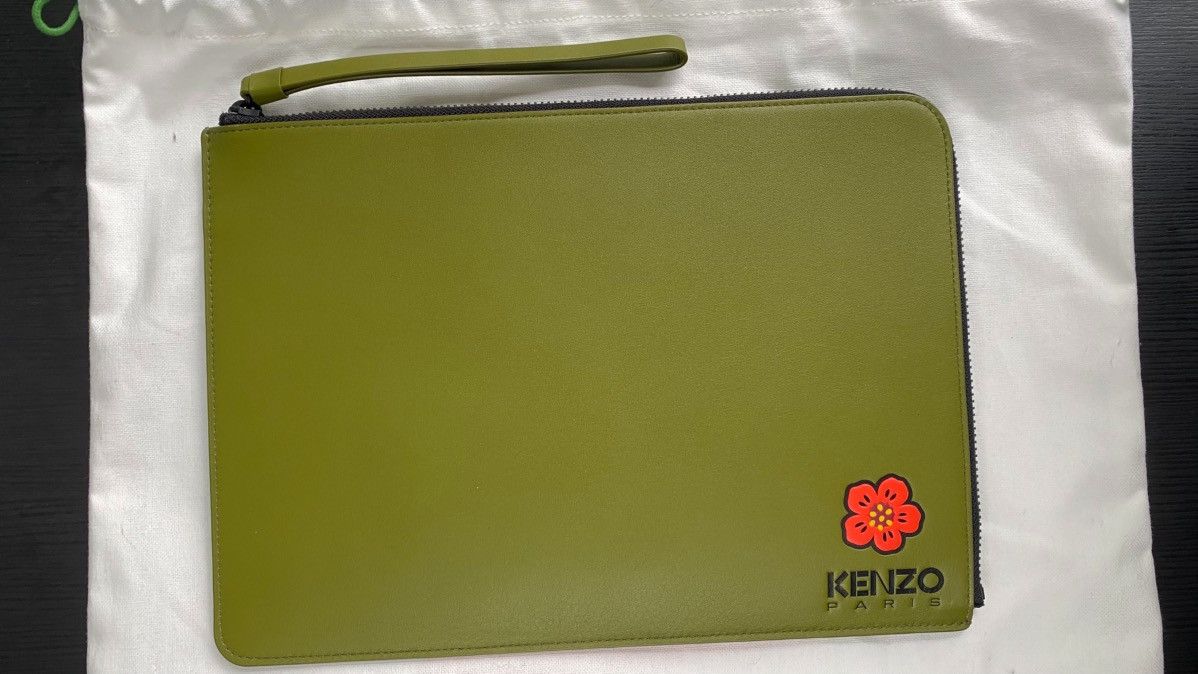 Kenzo KENZO Large 'Boke Flower' Leather Clutch - Khaki Size ONE SIZE - 6 Thumbnail