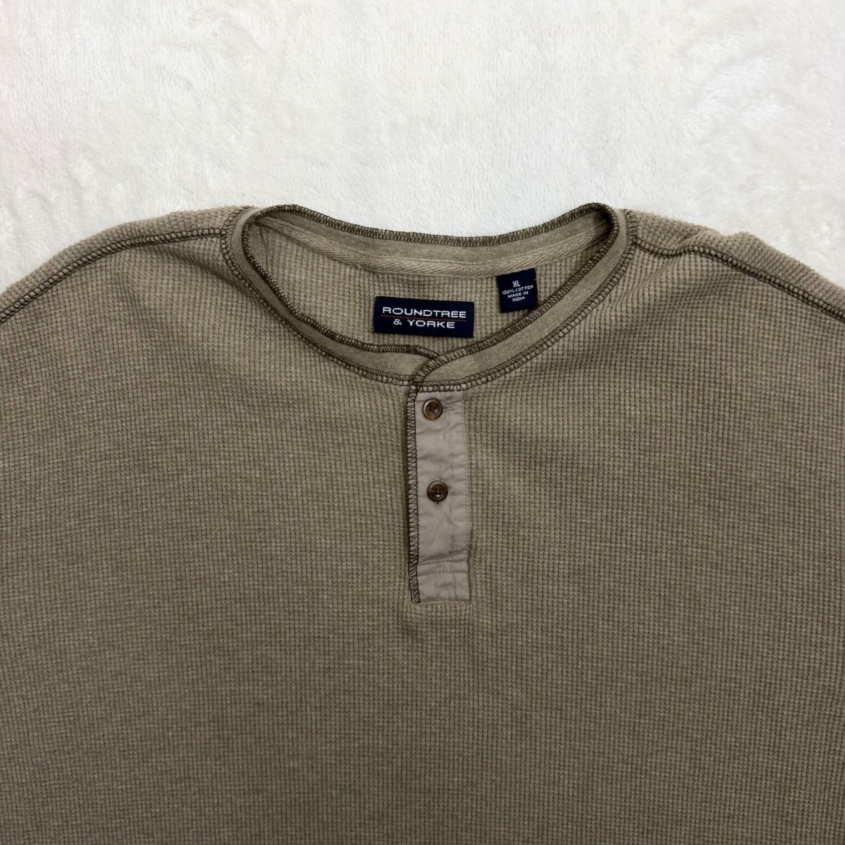 Roundtree & Yorke VINTAGE-roundtree yorke henley shirt mens XL beige thermal knit 100% cotton long sleeve pullover button casual winter shirts Mens Size US XL / EU 56 / 4 - 2 Thumbnail