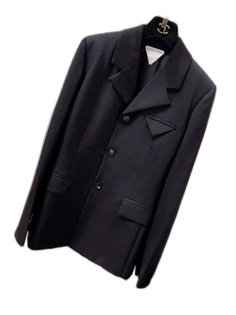 Bottega Veneta Black Classic Suit Jacket with Triangle Logo-2506 Size S / US 4 / IT 40 - 1 Thumbnail
