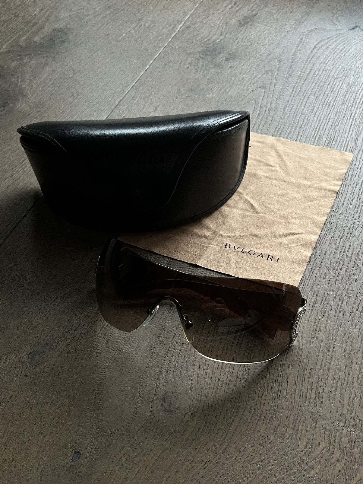 Bvlgari 2000’s BVLGARI Rhinestone Shield Sunglasses Size ONE SIZE - 6 Thumbnail