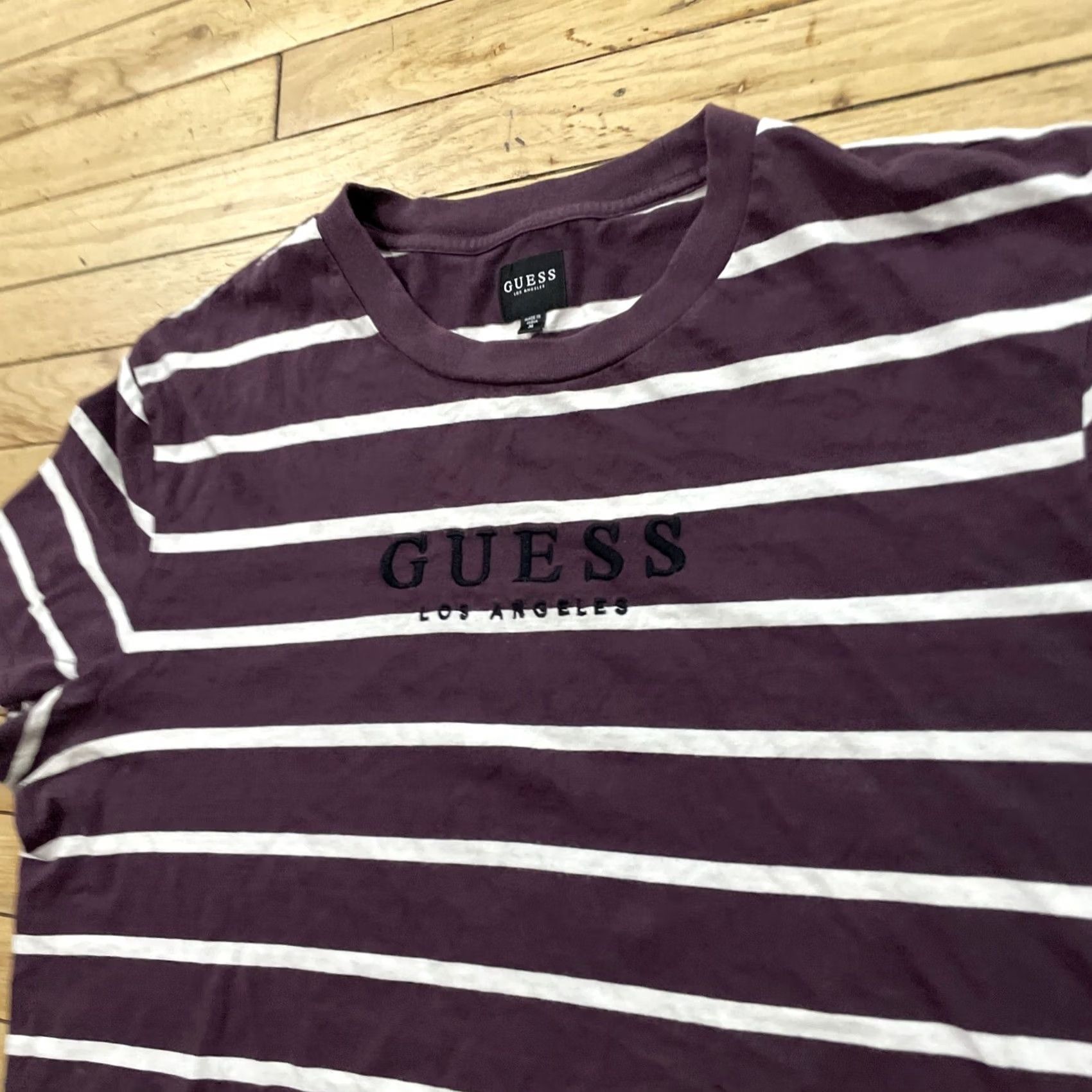 Guess GUESS Los Angeles T Shirt Men XL Striped Hip Hop Crew Tee XL White Red Maroon Logo Embroidered Pattern: Striped, 90s, Classic, Colorful Size US XL / EU 56 / 4 - 3 Thumbnail