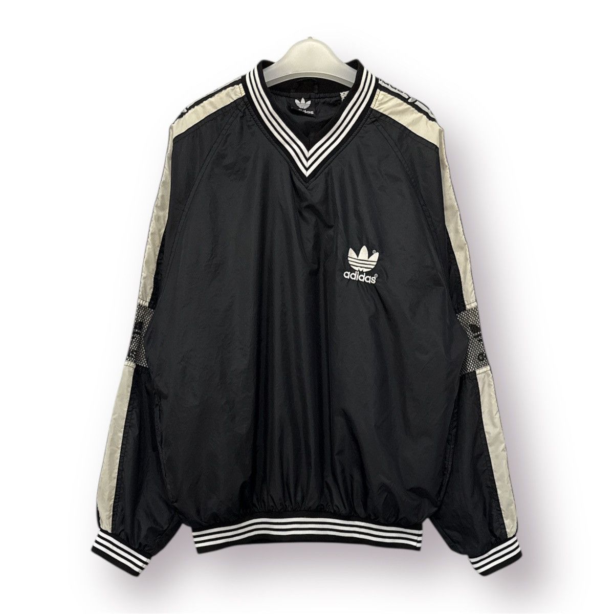 Adidas 🔥 VTG 90s Adidas Trefoil Side Tape V-Neck Back Hit Logo - L Size US L / EU 52-54 / 3 - 2 Thumbnail