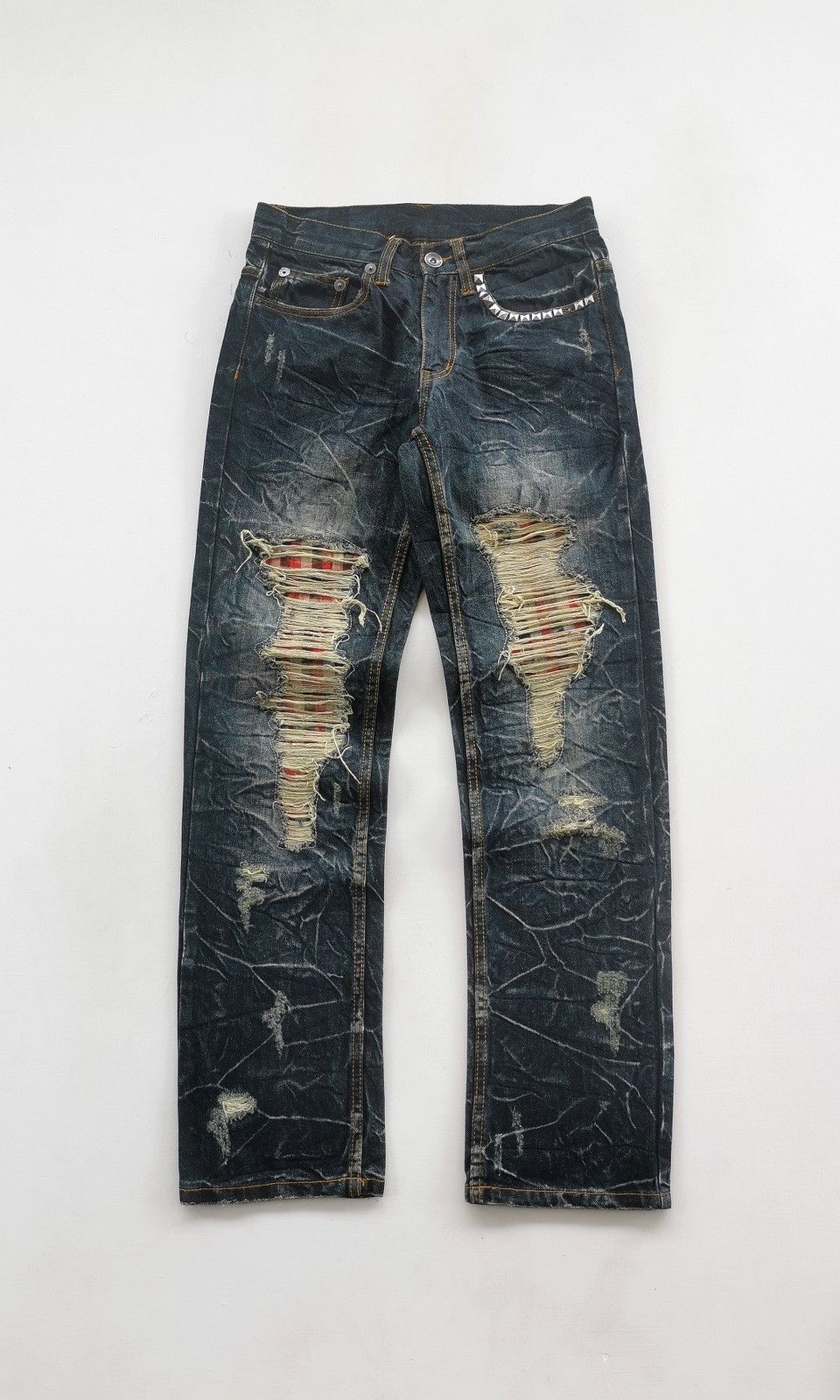 Japanese Brand Distressed Punk Zipper Studded Denim Jeans Size US 28 / EU 44 - 3 Thumbnail