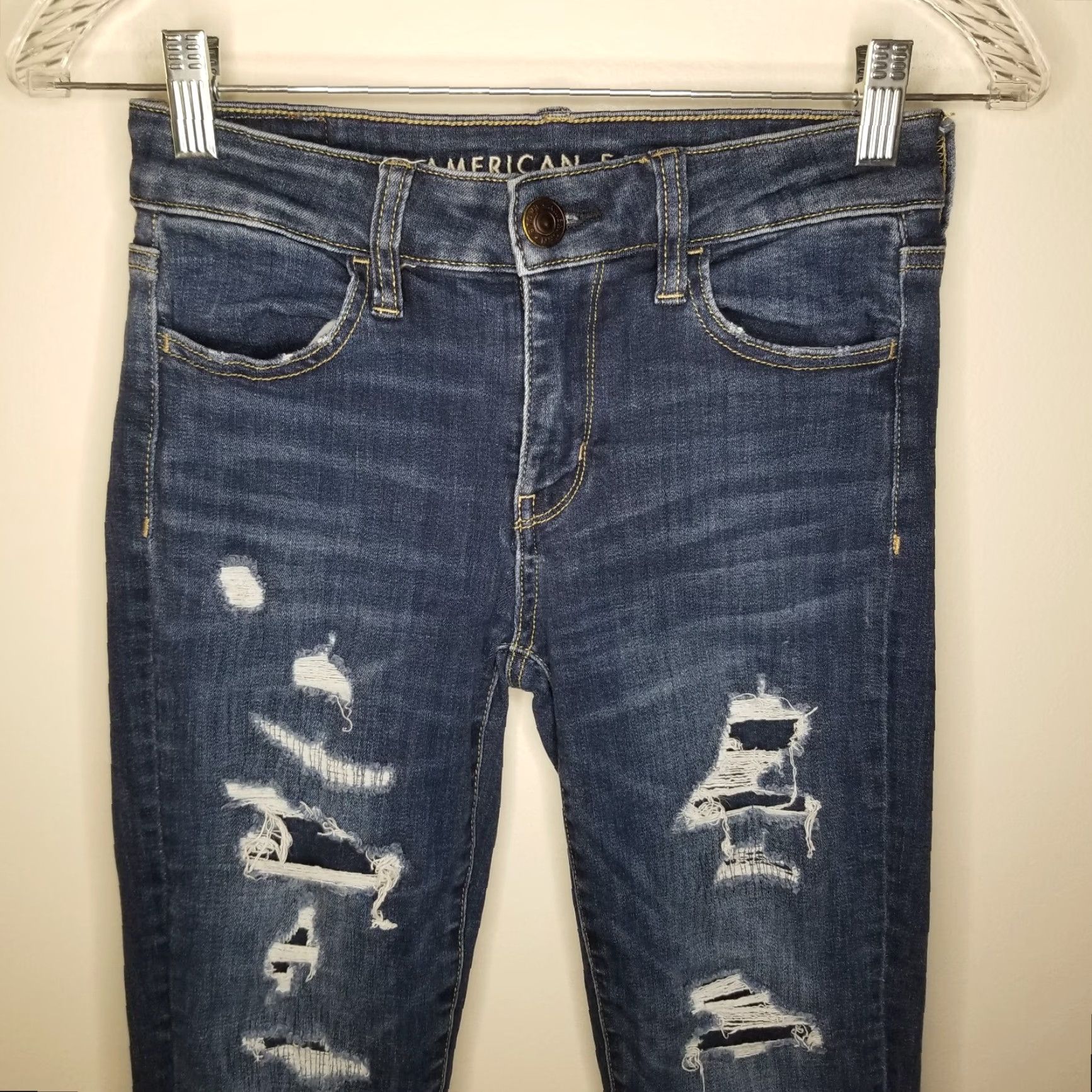 American Eagle Outfitters American Eagle Women Jeans Jeggings Distressed Blue Size 0 Size 25" / US 0 / IT 36 - 2 Thumbnail