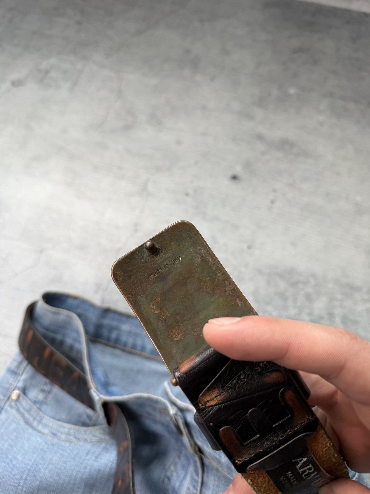 Armani Armani Jeans Retro Brown Leather Belt metal details Logo Y2K Size ONE SIZE - 4 Thumbnail