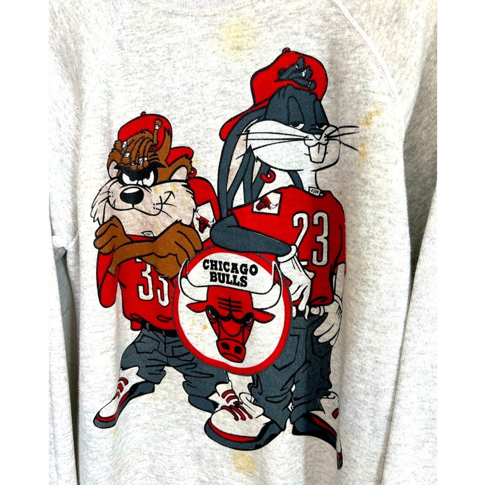 Hanes Vintage 90’s Looney Tunes Taz Bugs Chicago Bulls Sweatshirt Size US L / EU 52-54 / 3 - 2 Thumbnail