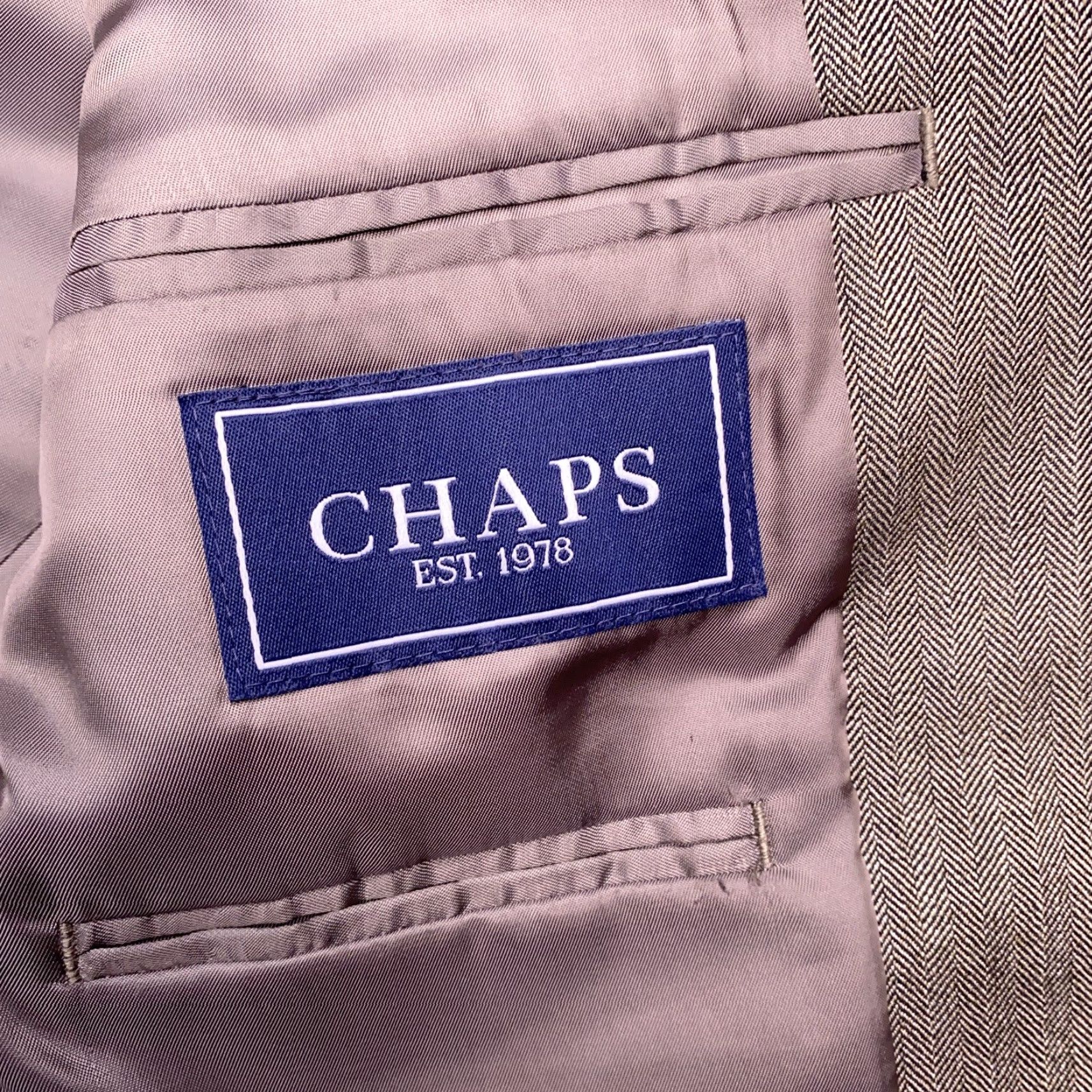 Chaps Chaps Suit Jacket Mens 40S Herringbone Wool Blazer, Notch Lapel, Single-Breasted, Two-Button Front, Brown, Regular Fit, Dry Clean Only Size 40R - 5 Thumbnail
