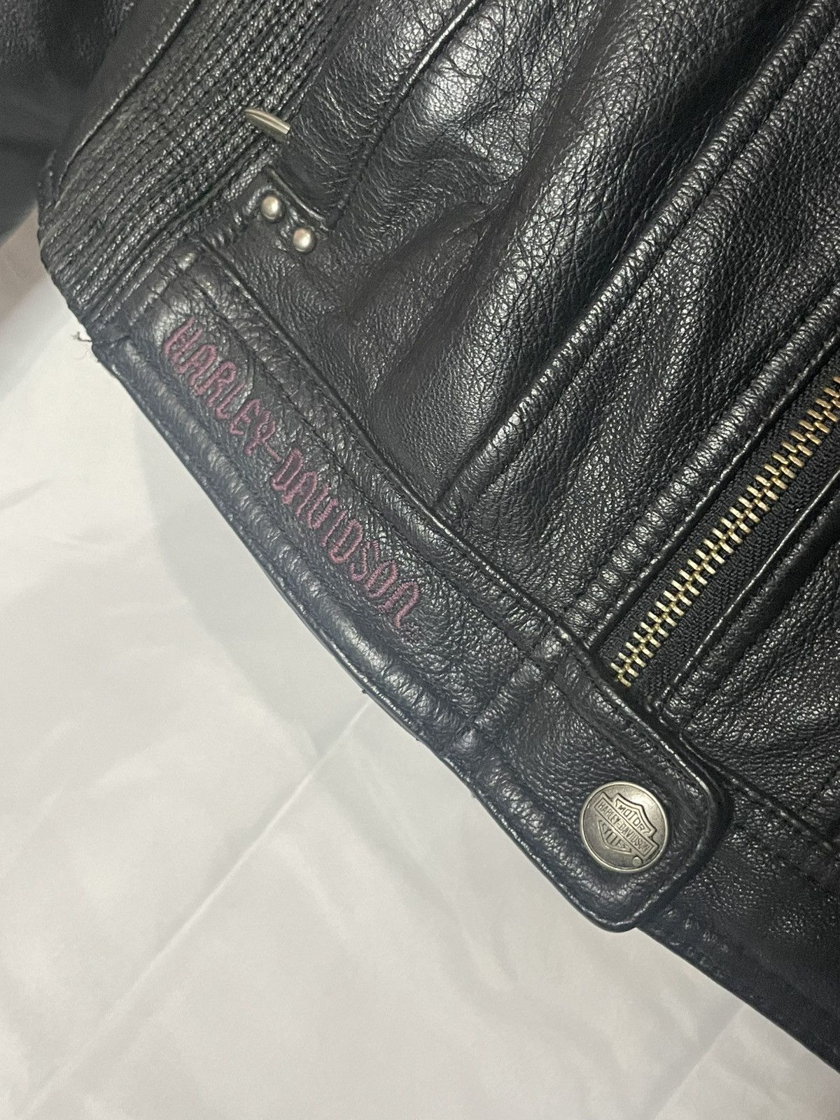 Harley Davidson 2007 Harley Davidson Roses Leather Biker Jacket Black + Pink Size US M / EU 48-50 / 2 - 13 Thumbnail