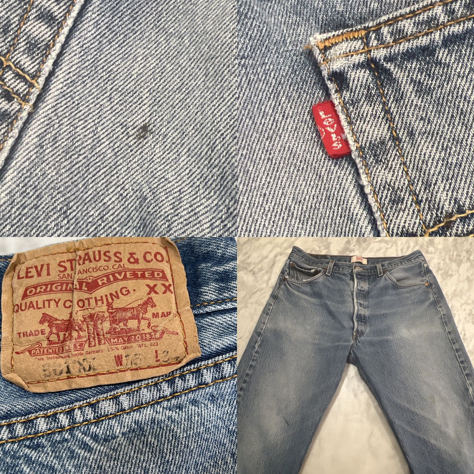 Levi's Levi’s 501 XX Jeans Men Blue 32x30 Regular Denim Cotton 5-Pocket USA 90s Straight Mexico Frayed Stains Size US 32 / EU 48 - 8 Thumbnail