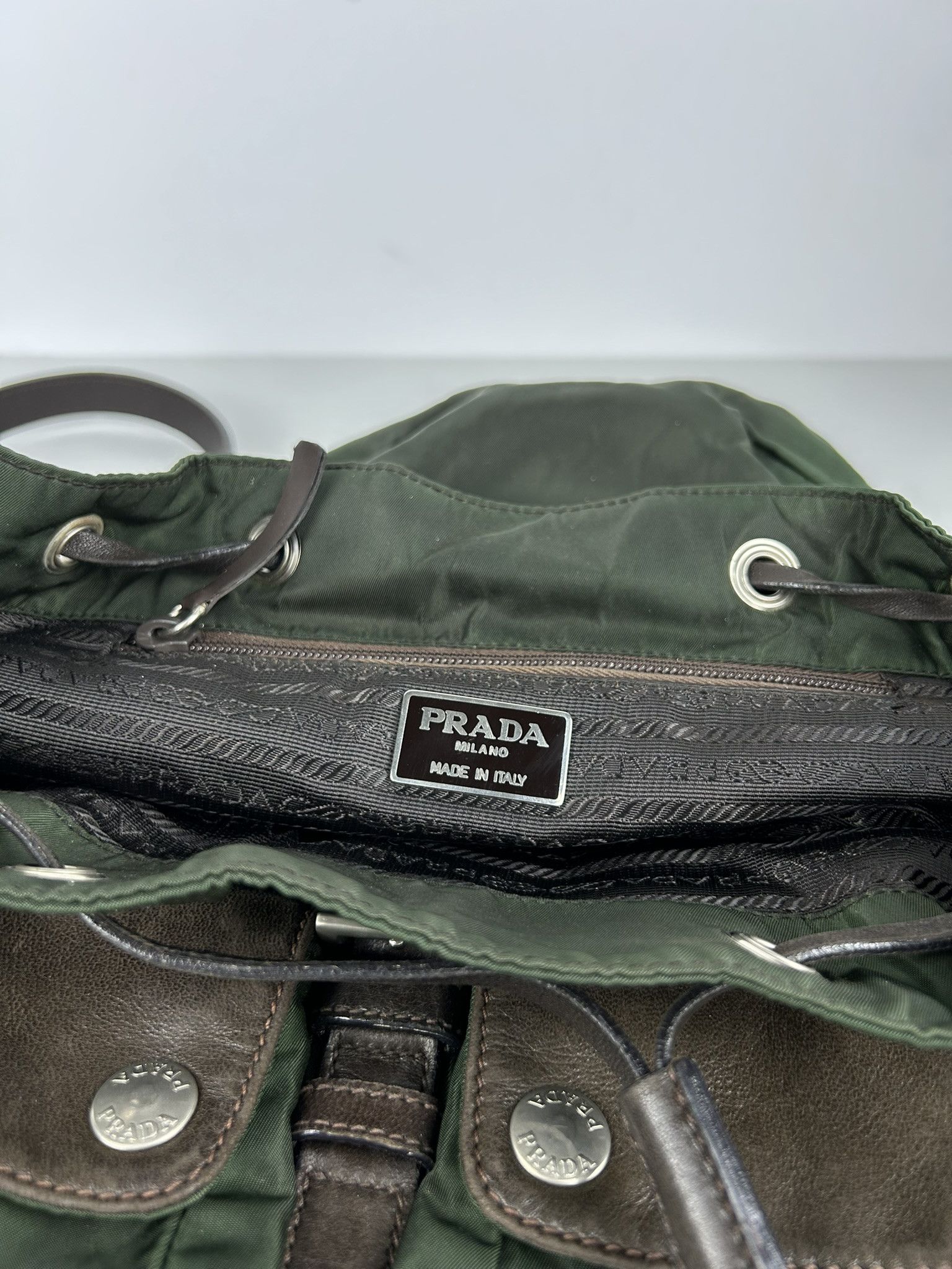 Prada Vintage Prada nylon and leather triangle logo cargo backpack Size ONE SIZE - 19 Thumbnail