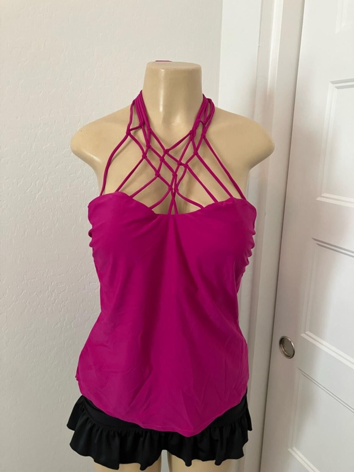 Other Island Escape Strappy Halter Tankini Top - Fuchsia Size ONE SIZE - 1 Thumbnail