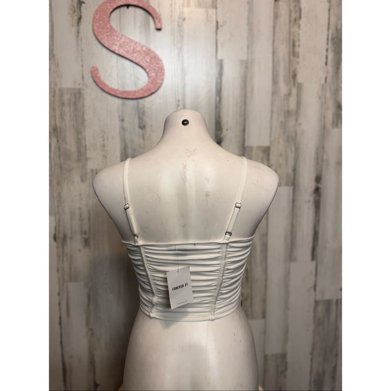 Forever 21 Forever 21 White Ruched Corset Crop Top Women’s Size S Size S / US 4 / IT 40 - 3 Thumbnail
